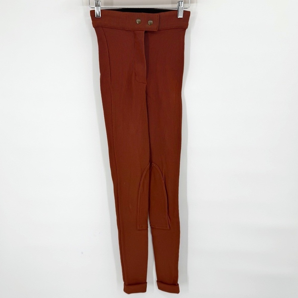 American Apparel Womens Size XS Riding Pant Henna Rust Ribbed High Waisted - Picture 3 of 10